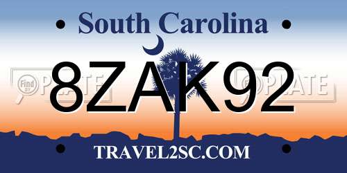 8ZAK92 South Carolina License Plate