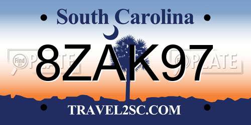 8ZAK97 South Carolina License Plate