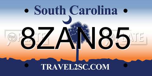 8ZAN85 South Carolina License Plate
