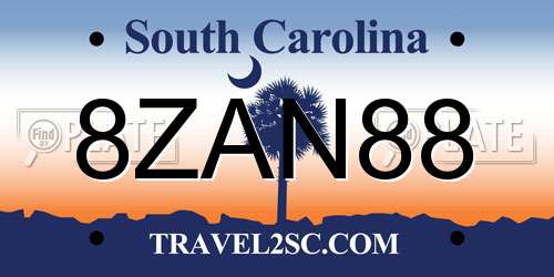 8ZAN88 South Carolina License Plate