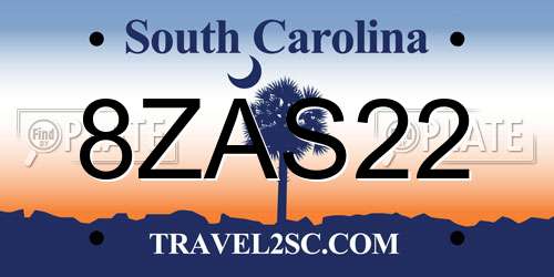 8ZAS22 South Carolina License Plate