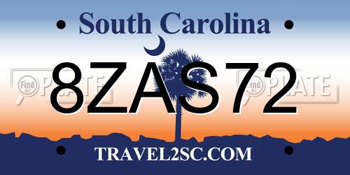 8ZAS72 South Carolina License Plate