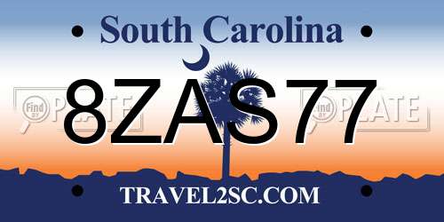 8ZAS77 South Carolina License Plate