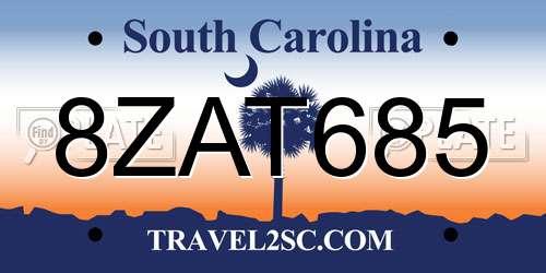8ZAT685 South Carolina License Plate