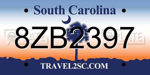 8ZB2397 South Carolina License Plate
