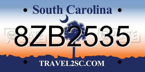 8ZB2535 South Carolina License Plate