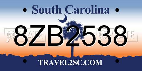 8ZB2538 South Carolina License Plate