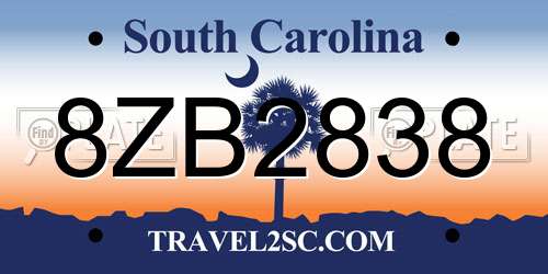 8ZB2838 South Carolina License Plate