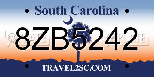 8ZB5242 South Carolina License Plate