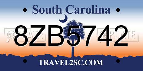 8ZB5742 South Carolina License Plate