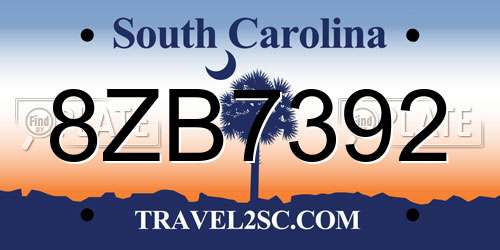 8ZB7392 South Carolina License Plate