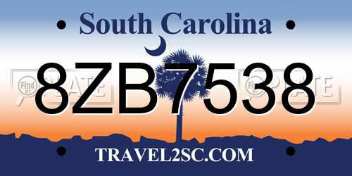 8ZB7538 South Carolina License Plate