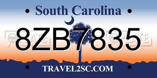 8ZB7835 South Carolina License Plate