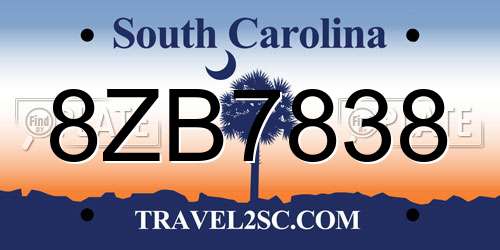 8ZB7838 South Carolina License Plate