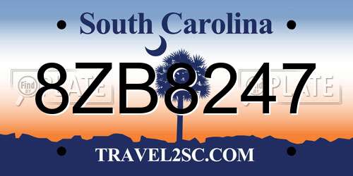 8ZB8247 South Carolina License Plate