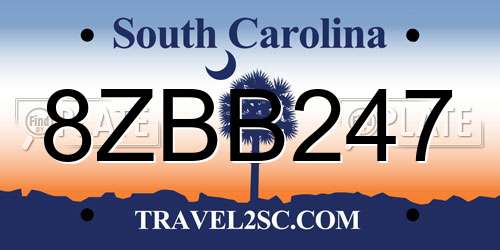 8ZBB247 South Carolina License Plate