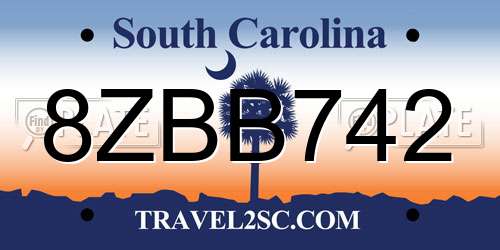 8ZBB742 South Carolina License Plate