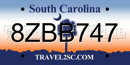 8ZBB747 South Carolina License Plate