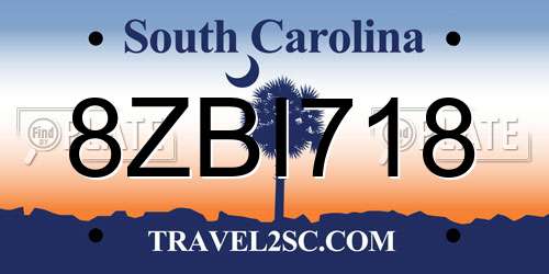 8ZBI718 South Carolina License Plate
