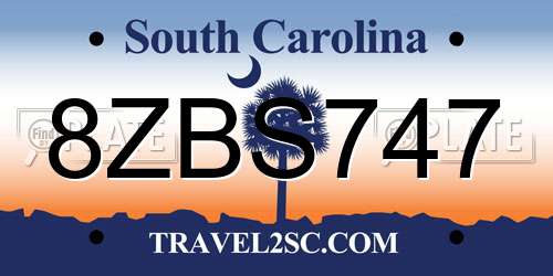 8ZBS747 South Carolina License Plate