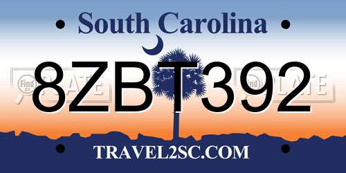 8ZBT392 South Carolina License Plate