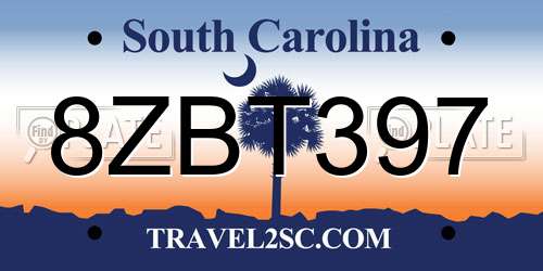 8ZBT397 South Carolina License Plate