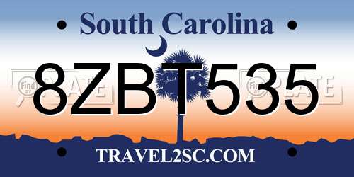 8ZBT535 South Carolina License Plate