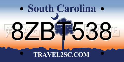 8ZBT538 South Carolina License Plate