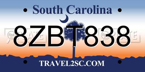 8ZBT838 South Carolina License Plate