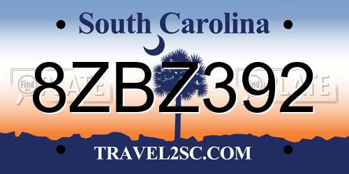 8ZBZ392 South Carolina License Plate