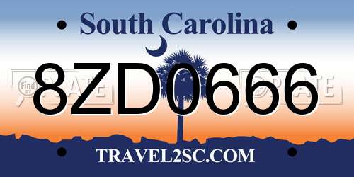 8ZD0666 South Carolina License Plate