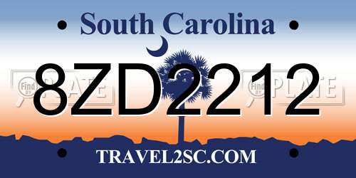 8ZD2212 South Carolina License Plate