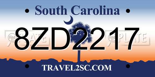 8ZD2217 South Carolina License Plate
