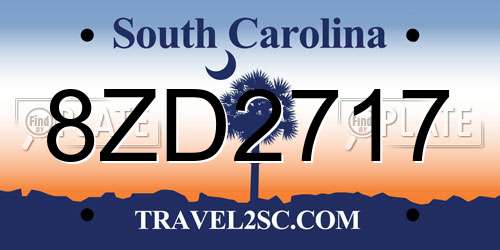 8ZD2717 South Carolina License Plate