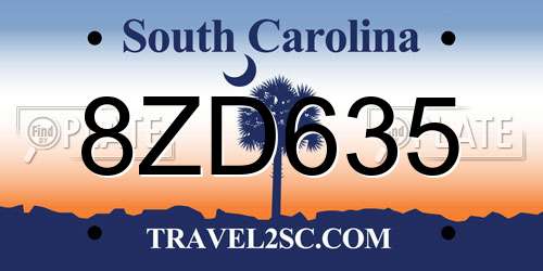 8ZD635 South Carolina License Plate