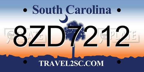 8ZD7212 South Carolina License Plate