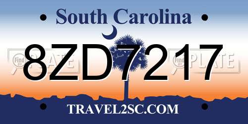 8ZD7217 South Carolina License Plate