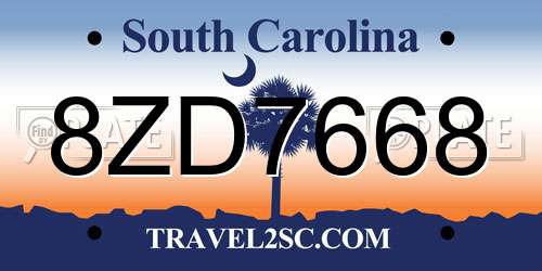 8ZD7668 South Carolina License Plate