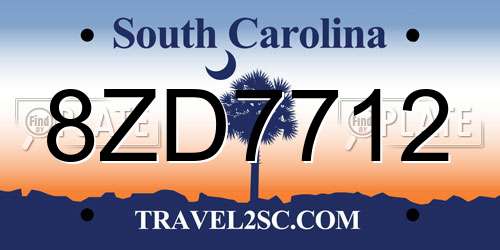 8ZD7712 South Carolina License Plate