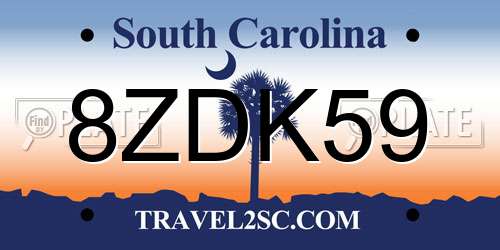 8ZDK59 South Carolina License Plate