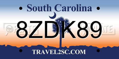8ZDK89 South Carolina License Plate