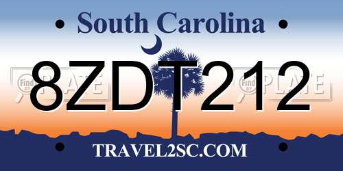 8ZDT212 South Carolina License Plate