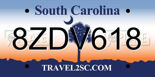 8ZDV618 South Carolina License Plate