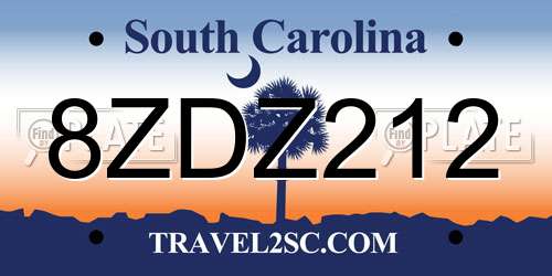8ZDZ212 South Carolina License Plate