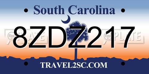 8ZDZ217 South Carolina License Plate