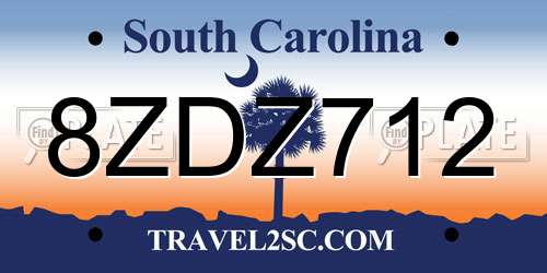 8ZDZ712 South Carolina License Plate