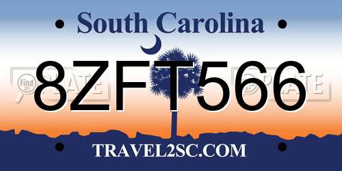 8ZFT566 South Carolina License Plate