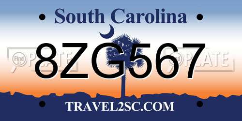8ZG567 South Carolina License Plate