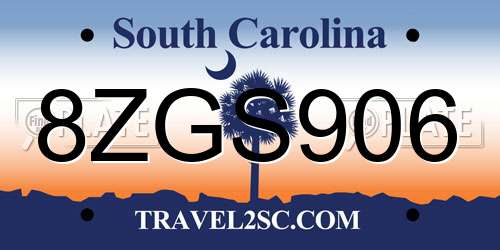 8ZGS906 South Carolina License Plate