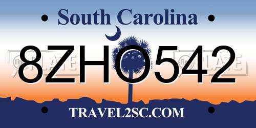 8ZHO542 South Carolina License Plate